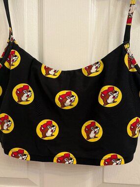 BUC-EE'S Bikini Top Buc-ee Logo Black & Red All Over Print Size M